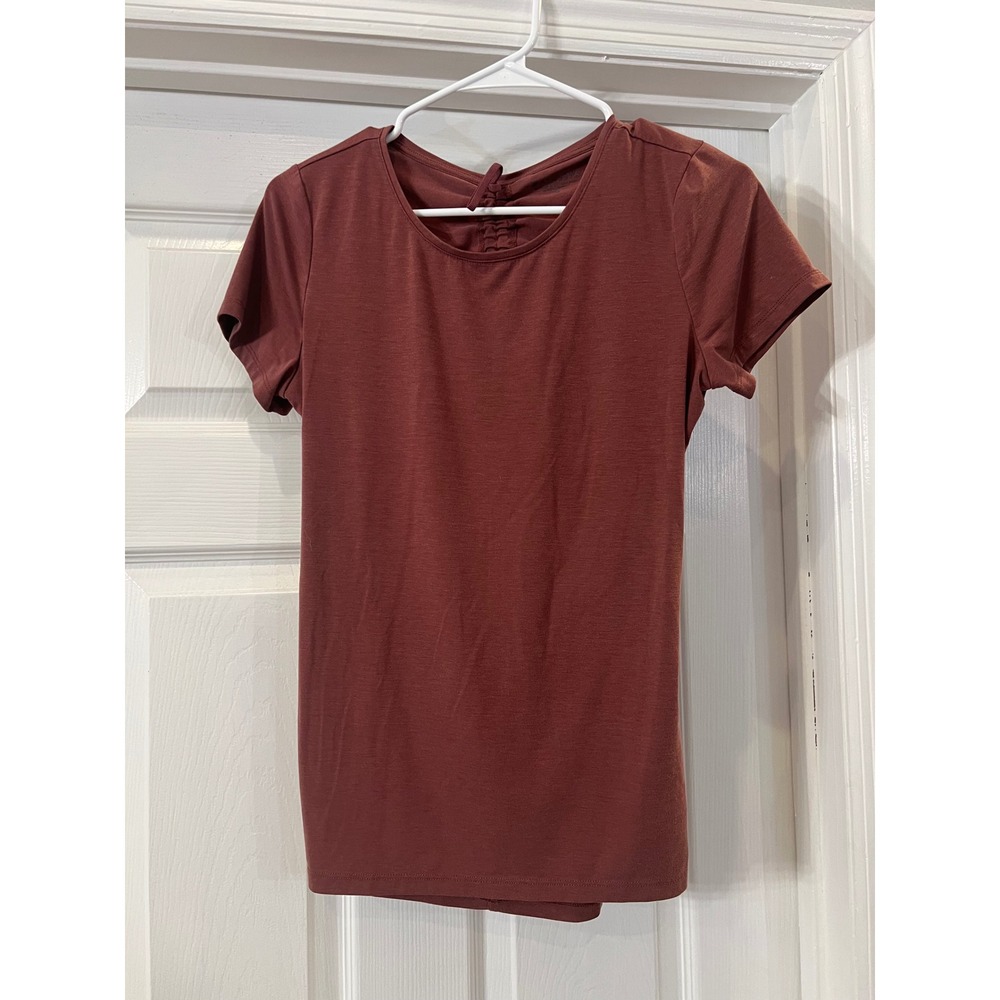 Athleta Open Back Top Ruched Activewear Tee Shirt Casual Brown Size‎ XS